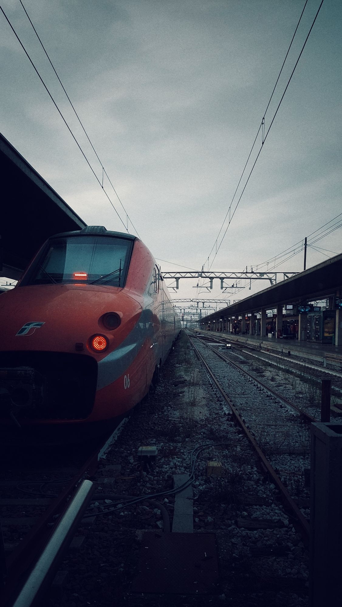 Train head on a platform. 